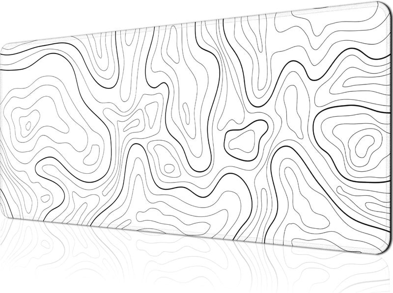 Renyqatt Gaming Mouse Pad Large 31.5 x 11.8in Topographic Keyboard Pad Mouse Pad for Non-Slip Base and Stitched Edge, Extended Desk Pad XL Keyboard Desk Mat (White) - Image 1